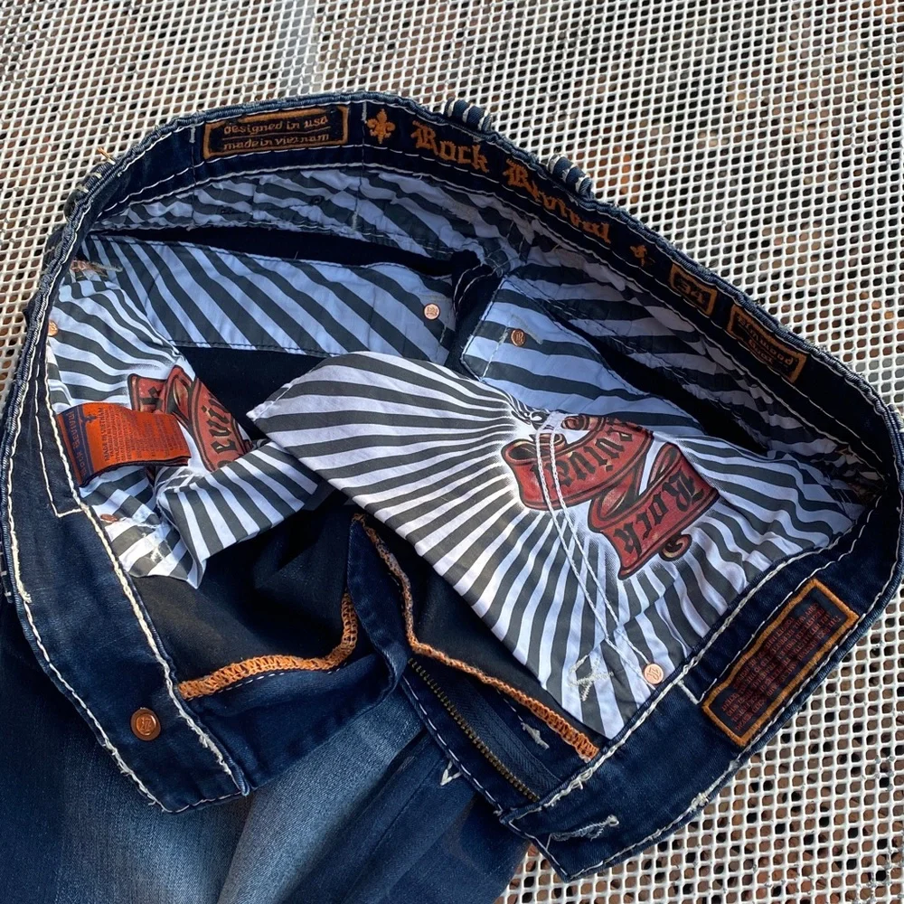 Rock Revival Blue Denim Jeans Elmwood boot size 34 - Picture 14 of 14